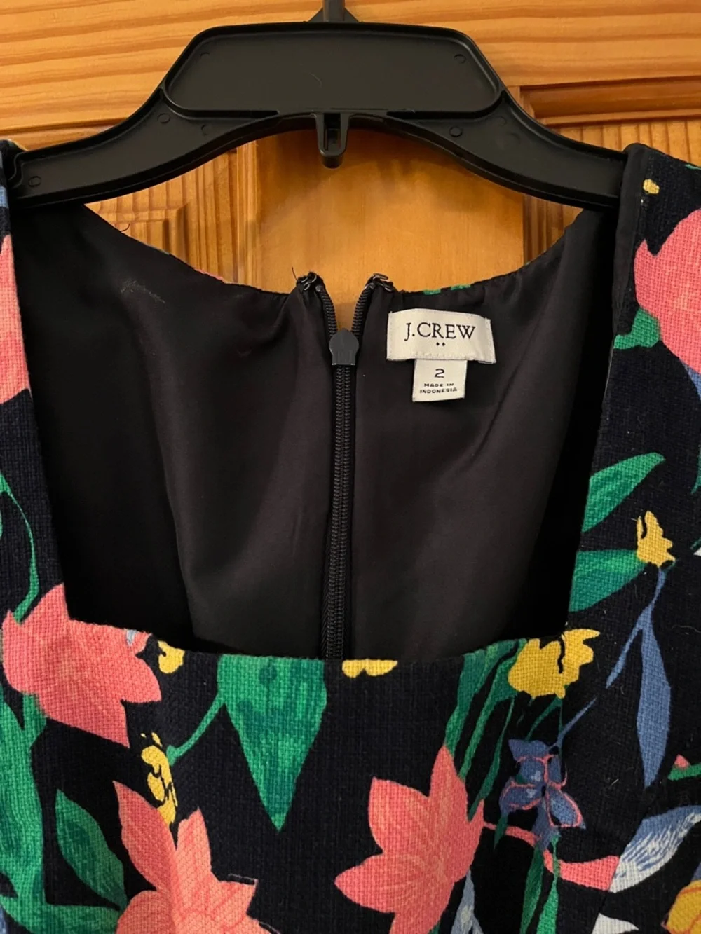 J. Crew Black Floral Sleeveless Dress with Pink, Green & Yellow Print